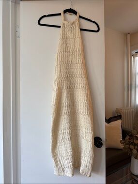 Zara Ivory Crochet Halter Midi Dress